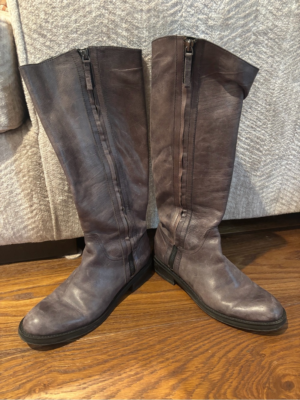 Tall Leather Riding Boots in grayish Brown